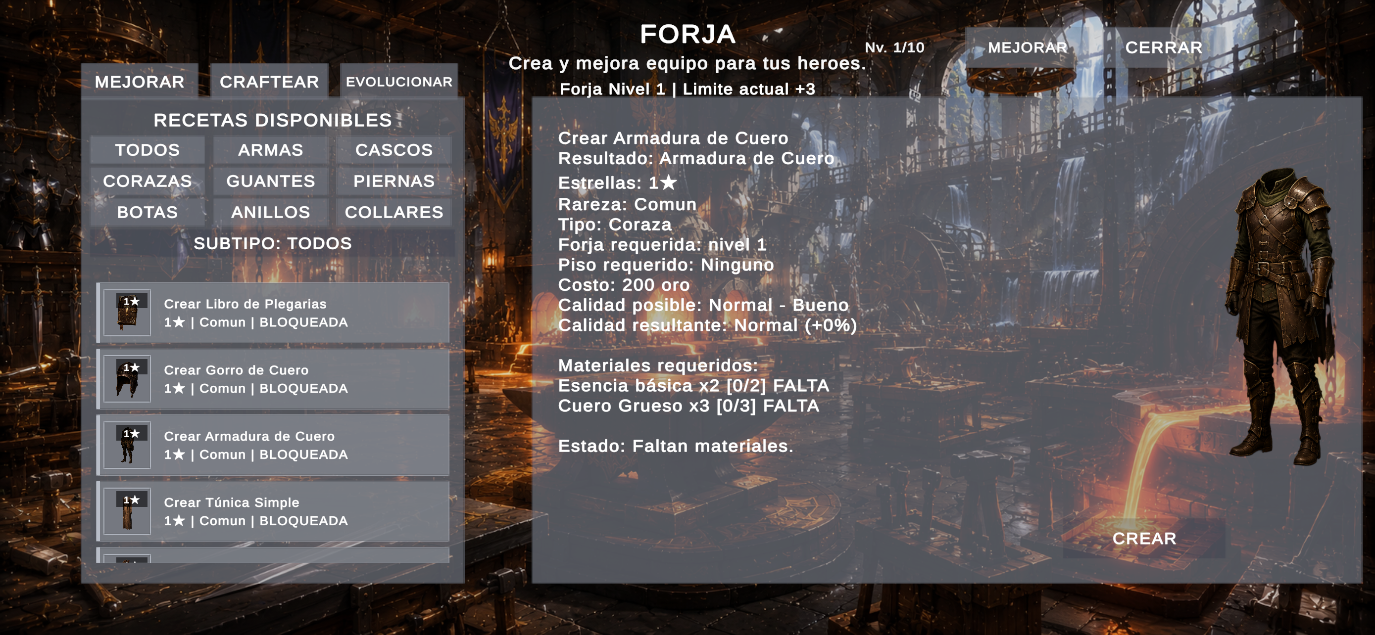 Forge interface screenshot in Isekai: Demon King